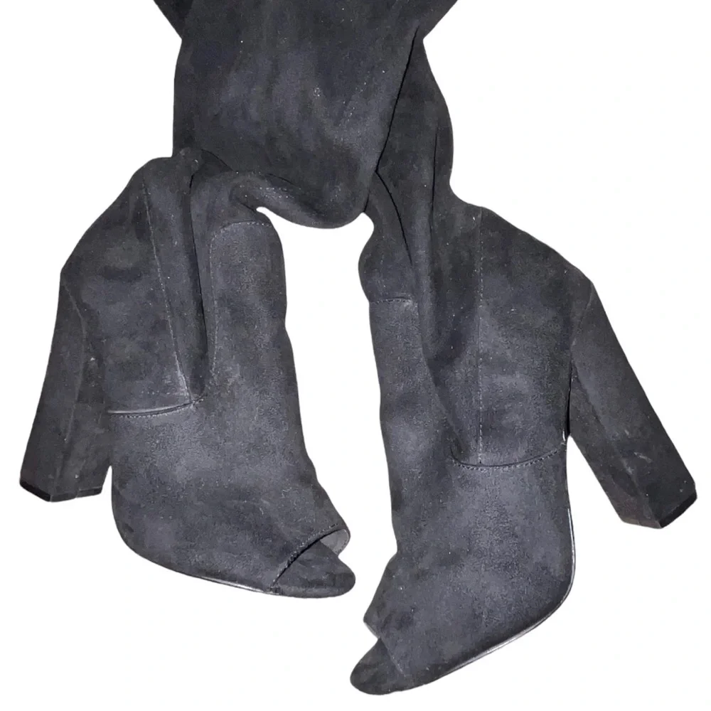 STEVE MADDEN Peep Toe Thigh High Black Pull On Boots Size 7